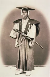 Officiel de la cour japonaise ou samouraï, vers 1870 (tirage albuminé colorié à la main)